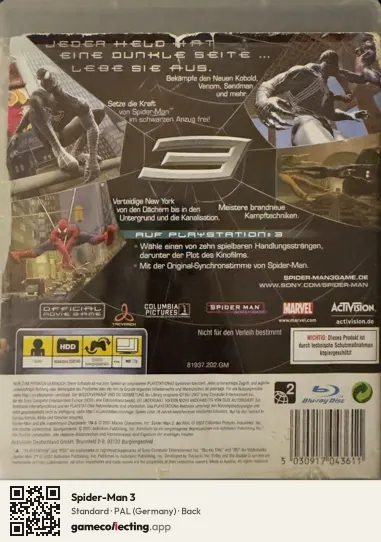 Spider-Man 3 PlayStation 3, Germany box back