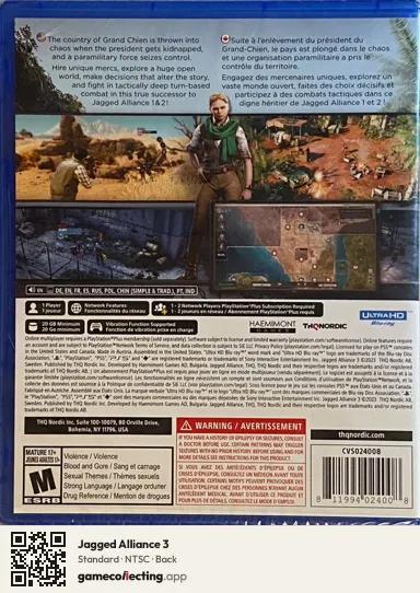 Jagged Alliance 3 PlayStation 5, NTSC box back