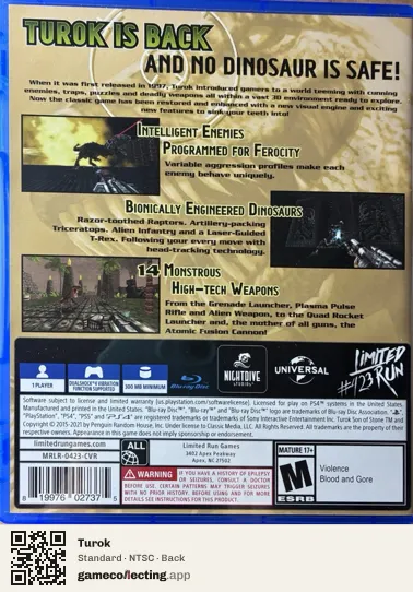 Turok PlayStation 4, NTSC box back