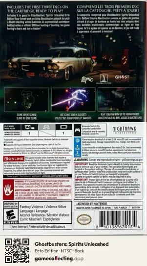 Ghostbusters: Spirits Unleashed Nintendo Switch, NTSC box back