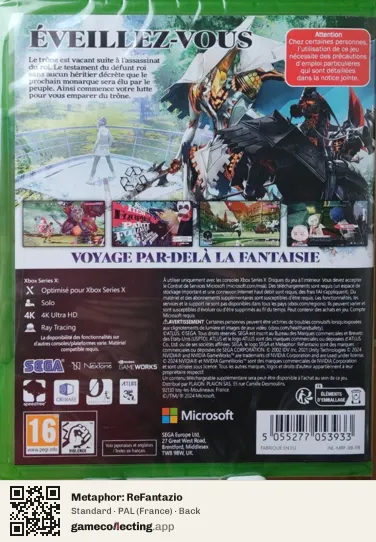 Metaphor: ReFantazio Xbox Series X, France box back