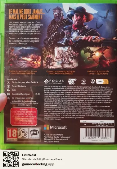 Evil West Xbox Series X, France box back