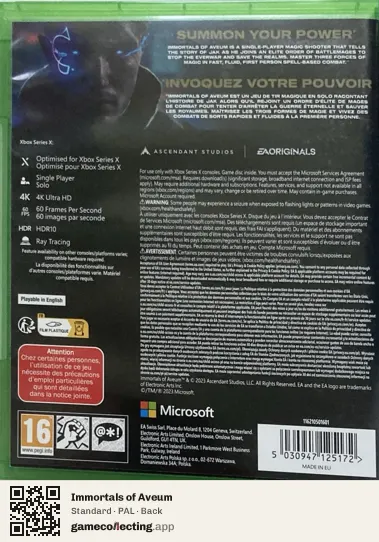 Immortals of Aveum Xbox Series X, PAL box back