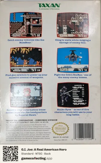 G.I. Joe: A Real American Hero Nintendo Entertainment System, NTSC box back