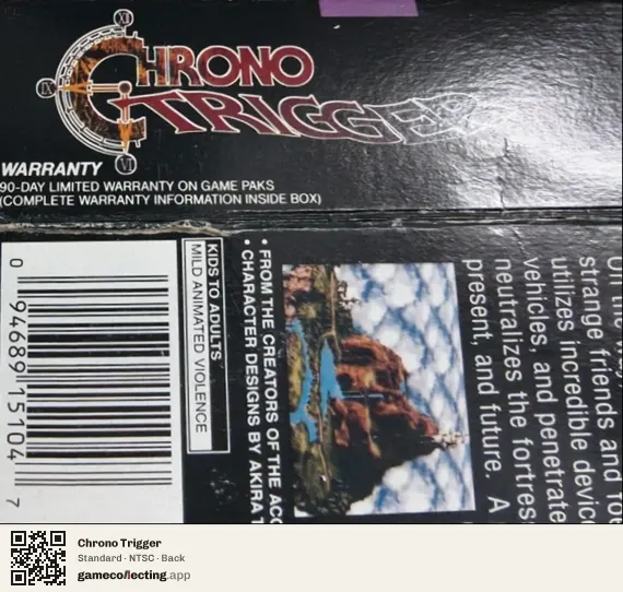 Chrono Trigger Super Nintendo Entertainment System, NTSC box back
