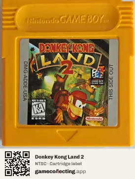 Donkey Kong Land 2 Game Boy, NTSC cartridge label