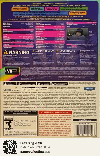 Let's Sing 2026 PlayStation 5, NTSC box back