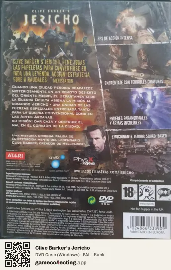 Clive Barker's Jericho Computer, PAL box back