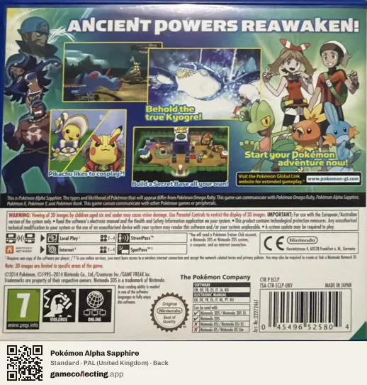 Pokémon Alpha Sapphire Nintendo 3DS, United Kingdom box back