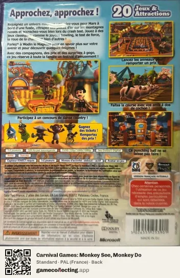 Carnival Games: Monkey See, Monkey Do Xbox 360, France box back