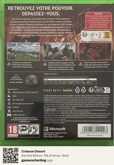 Crimson Desert Xbox Series X, France box back
