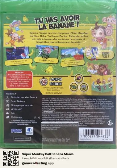 Super Monkey Ball Banana Mania Xbox Series X, France box back