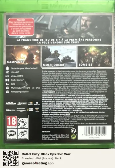 Call of Duty: Black Ops Cold War Xbox Series X, France box back