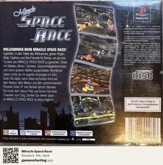 Miracle Space Race PlayStation, PAL box back