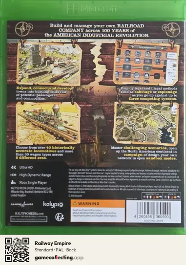 Railway Empire Xbox One, PAL box back