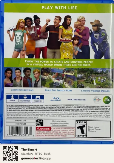 The Sims 4 PlayStation 4, NTSC box back