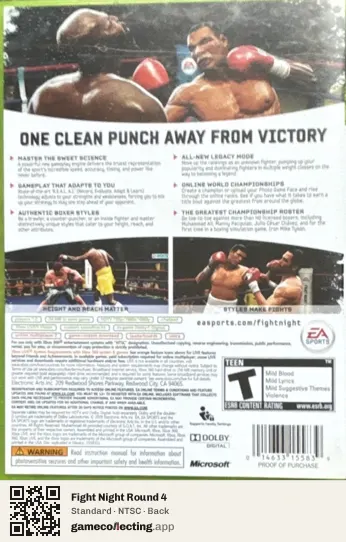 Fight Night Round 4 Xbox 360, NTSC box back