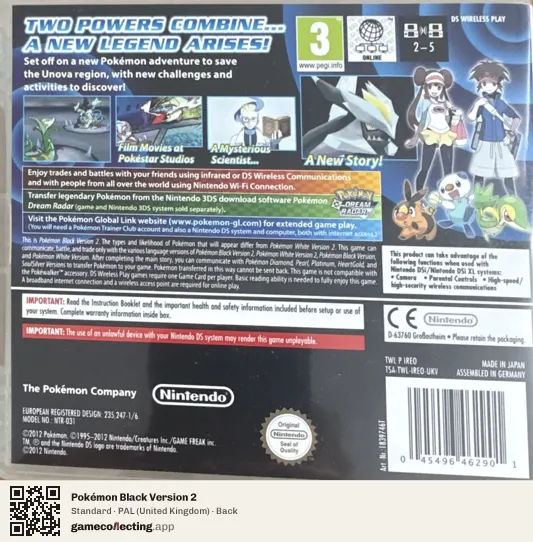 Pokémon Black Version 2 Nintendo DS, United Kingdom box back
