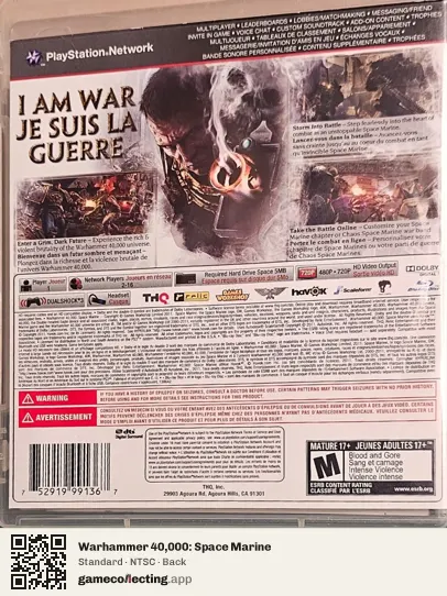 Warhammer 40,000: Space Marine PlayStation 3, NTSC box back