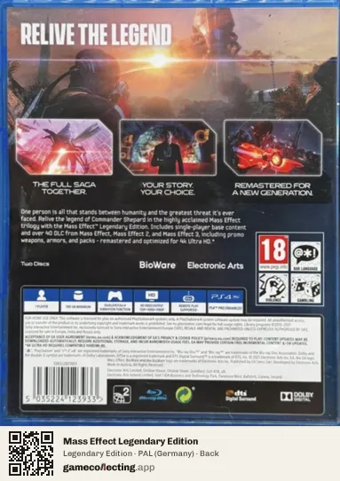Mass Effect Legendary Edition PlayStation 4, Germany box back