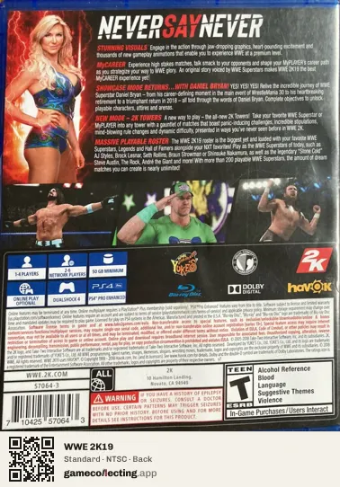 WWE 2K19 PlayStation 4, NTSC box back