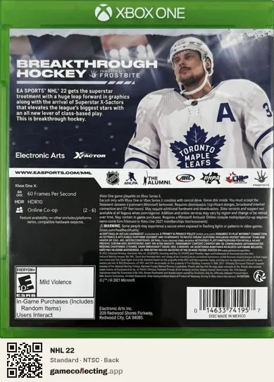 NHL 22 Xbox One, NTSC box back