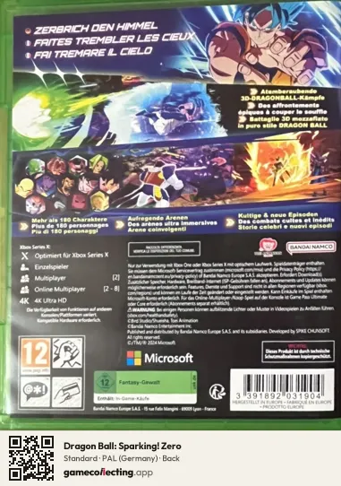 Dragon Ball: Sparking! Zero Xbox Series X, Germany box back