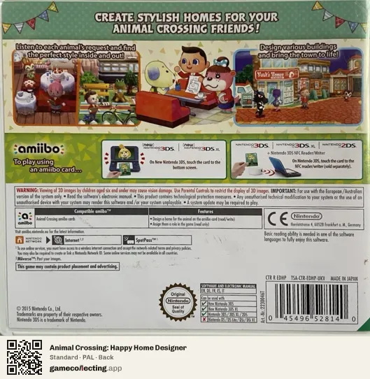 Animal Crossing: Happy Home Designer Nintendo 3DS, PAL box back