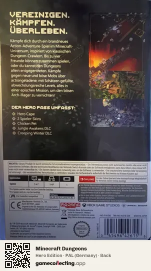 Minecraft Dungeons Nintendo Switch, Germany box back
