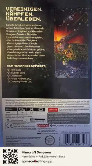 Minecraft Dungeons Nintendo Switch, Germany box back