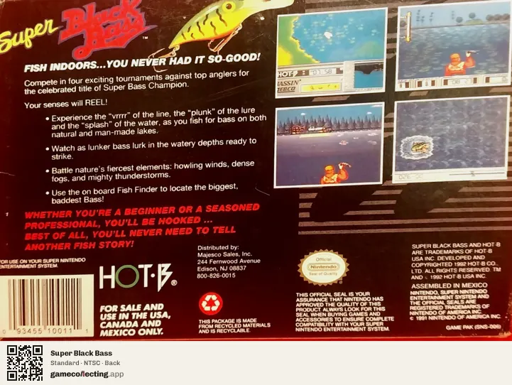 Super Black Bass Super Nintendo Entertainment System, NTSC box back