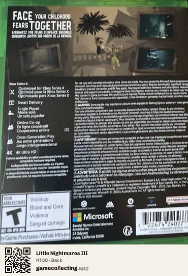 Little Nightmares III Xbox Series X, NTSC box back