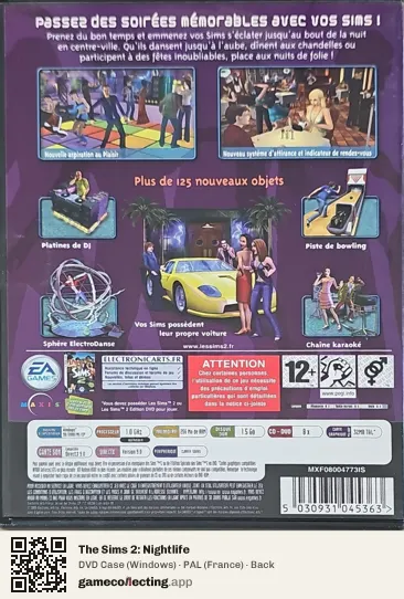 The Sims 2: Nightlife Computer, France box back
