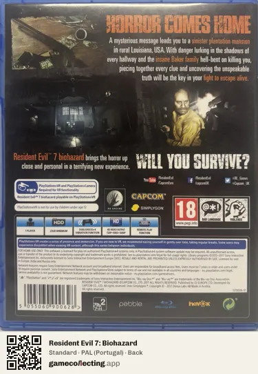Resident Evil 7: Biohazard PlayStation 4, Portugal box back