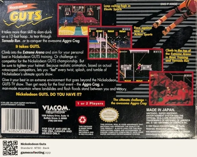 Nickelodeon Guts Super Nintendo Entertainment System, NTSC box back