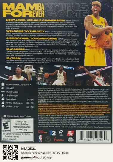 NBA 2K21 Xbox Series X, NTSC box back