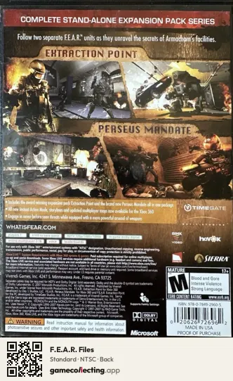 F.E.A.R. Files Xbox 360, NTSC box back