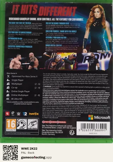 WWE 2K22 Xbox Series X, PAL box back