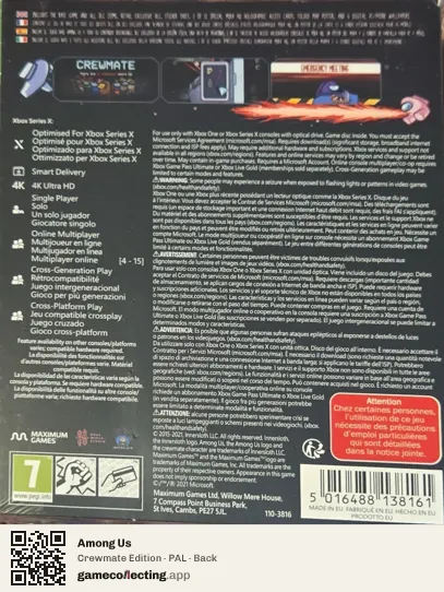 Among Us Xbox Series X, PAL box back