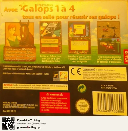 Equestrian Training Nintendo DS, France box back