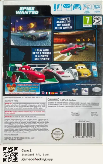 Cars 2 Nintendo Wii, PAL box back