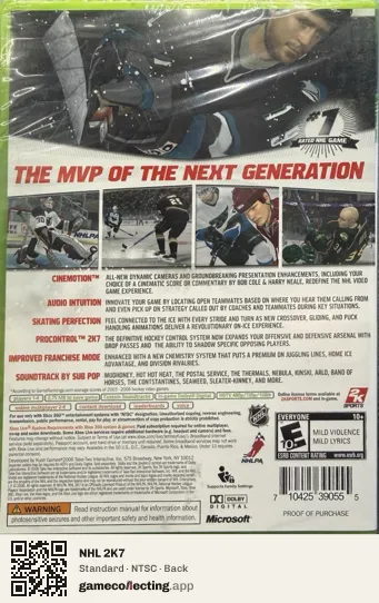 NHL 2K7 Xbox 360, NTSC box back