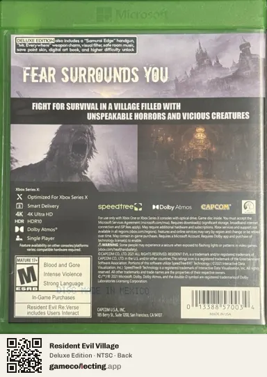 Resident Evil Village Xbox Series X, NTSC box back