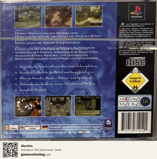 Alundra PlayStation, Germany box back