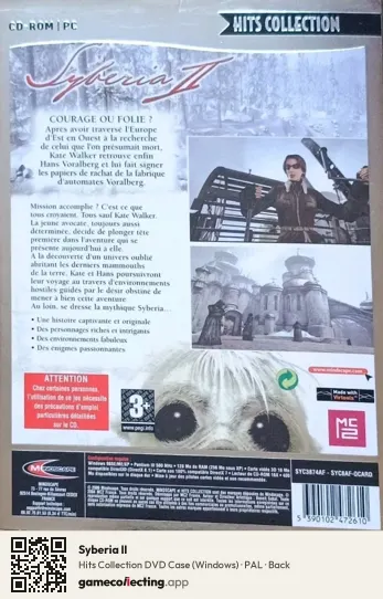 Syberia II Computer, PAL box back