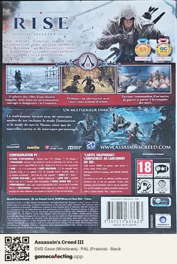 Assassin's Creed III Computer, France box back