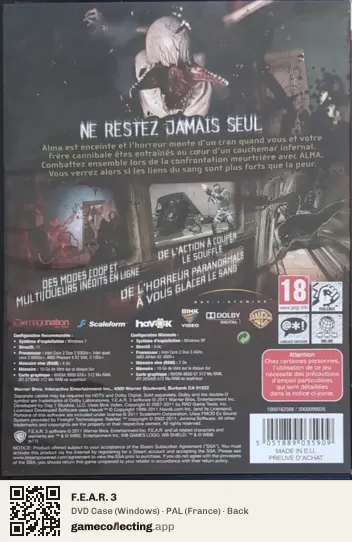 F.E.A.R. 3 Computer, France box back