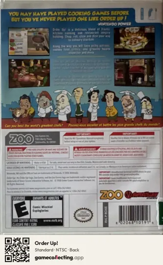 Order Up! Nintendo Wii, NTSC box back