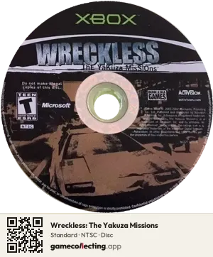 Wreckless: The Yakuza Missions Xbox, NTSC disc