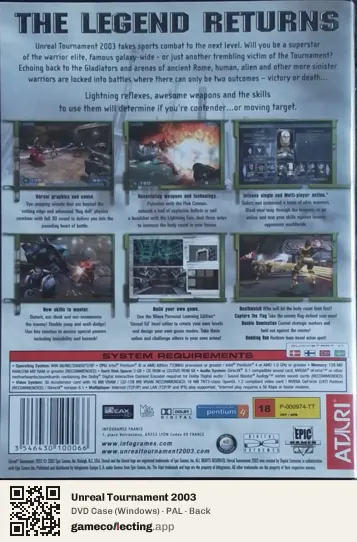 Unreal Tournament 2003 Computer, PAL box back